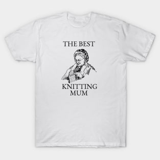 THE BEST KNITTING CRAFTS MUM LINE ART SIMPLE VECTOR STYLE, MOTHER OLD TIMES T-Shirt